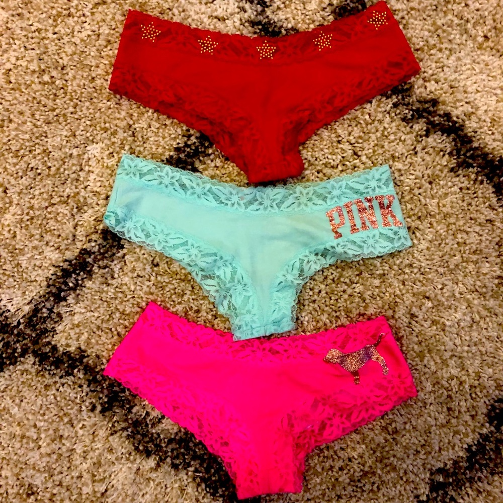 💗 Set of 3 VS PINK Lace Trim Cheeksters 💓